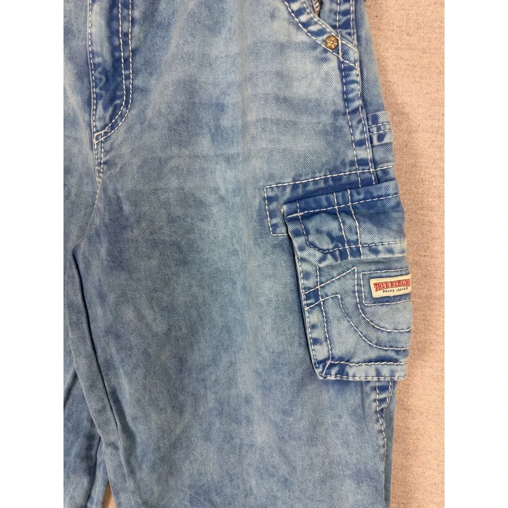 True Religion Baggy Y2K Cargo Jeans Light Wash Wide Leg Denim Mens 34x31